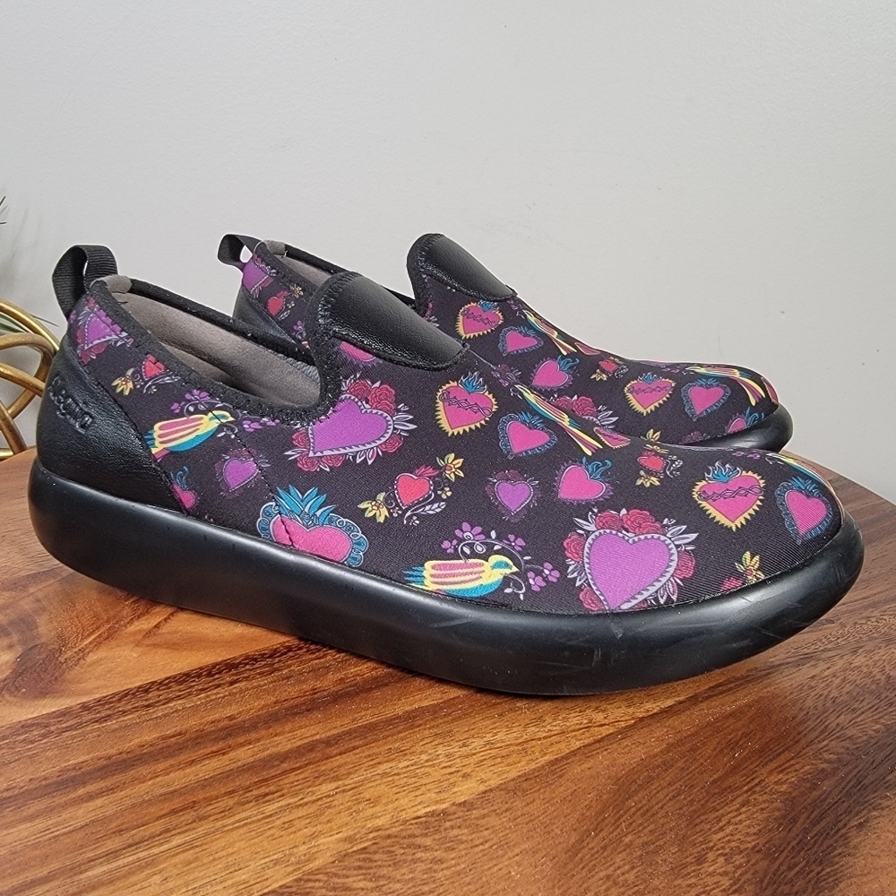 Alegria Eden Frida Slip-On Shoes Size 42 Comfy Work Black Pink Hearts Birds - Picture 6 of 17